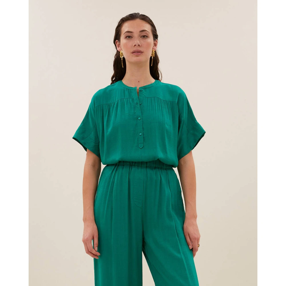 By-Bar Dobby Blouse Korte Mouw Green Dames
