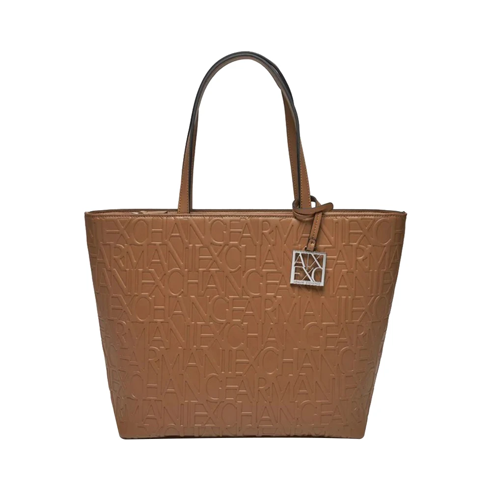 Armani Exchange Brun läder shopper väska med dragkedja Brown, Dam