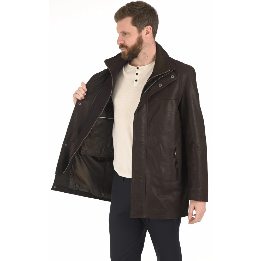 La Canadienne Bruine Nubuck Leren Jas met Afneembare Wollen Rand Brown Heren