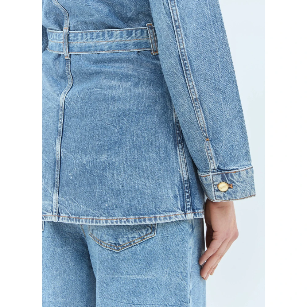 Ganni Foil Denim Jack met Afneembare Riem Blue Dames
