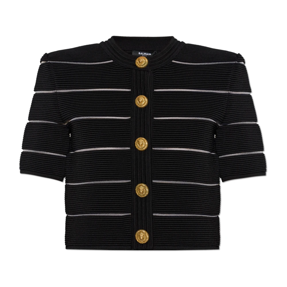 Balmain Donna Nero Cardigan A Maniche Corte