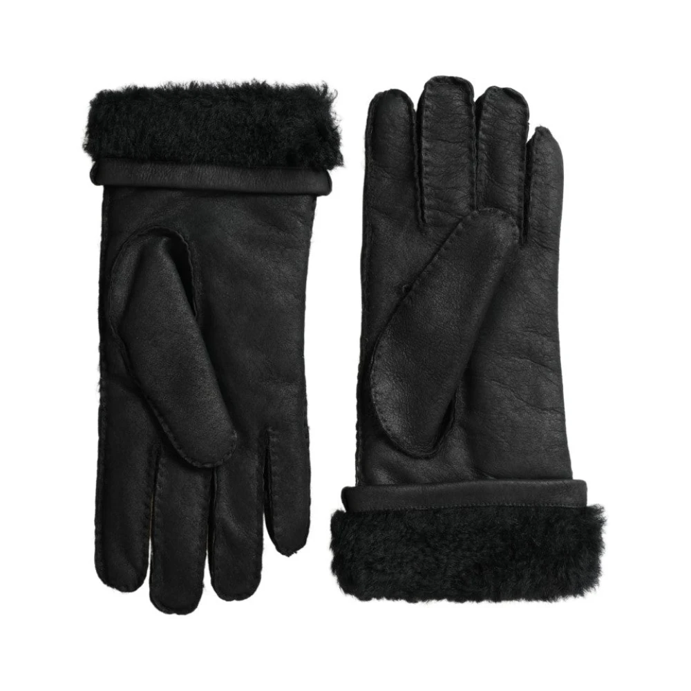 Dolce & Gabbana Elegante Zwarte Leren Winterhandschoenen Black Heren