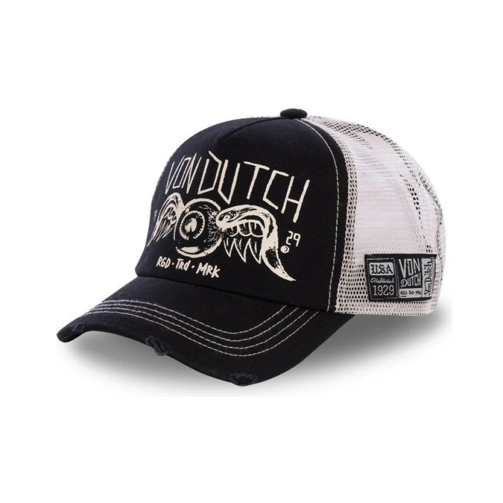 Von Dutch Zwarte Trucker Cap met Geborduurd Logo Black Heren