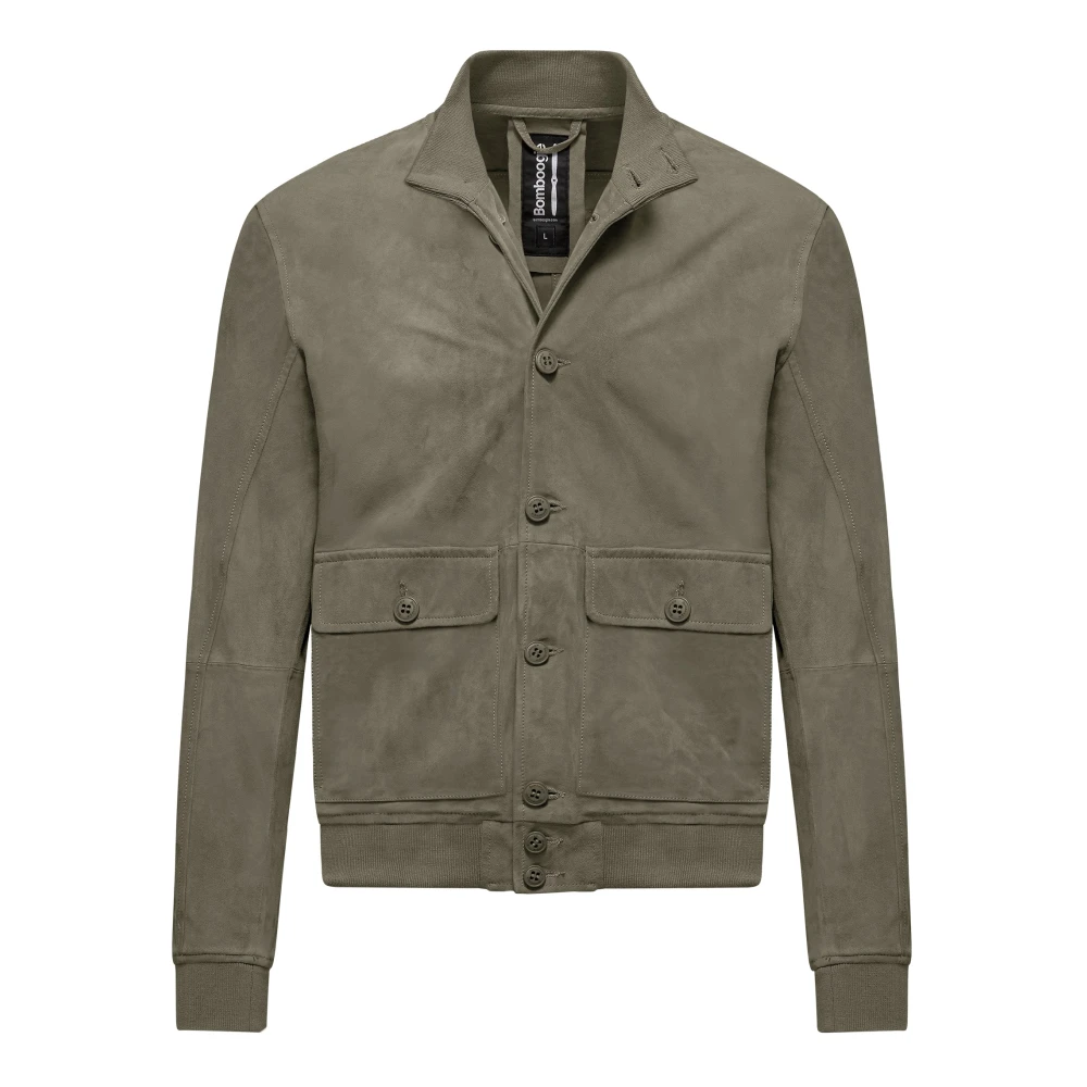Bomboogie Men's Gray Walt Suede Bomber Jacket - Leather Jackets - L - Jackets