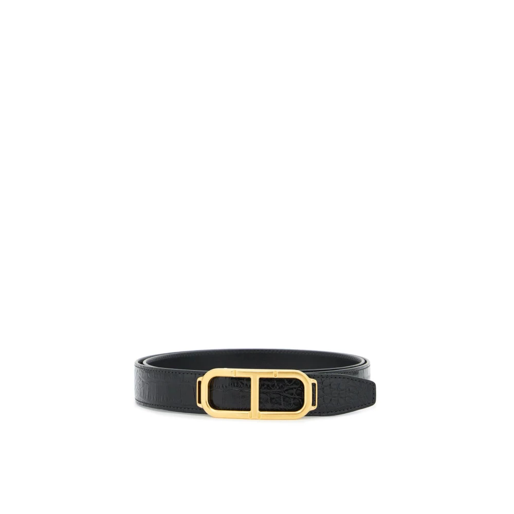 Tom Ford Omkeerbare Krokodillenleren Riem met T-Gesp Black Heren