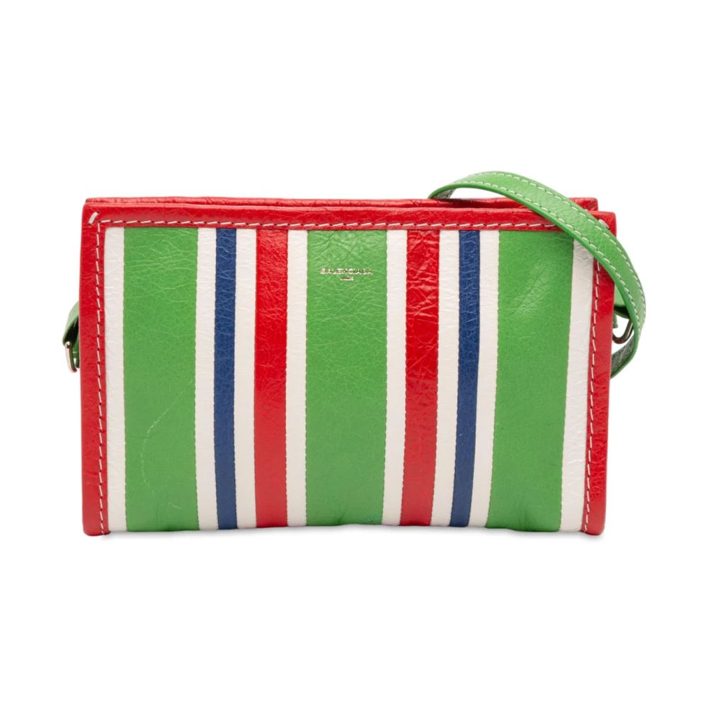 Balenciaga Vintage Women's Pre-Owned Striped Leather Wallet