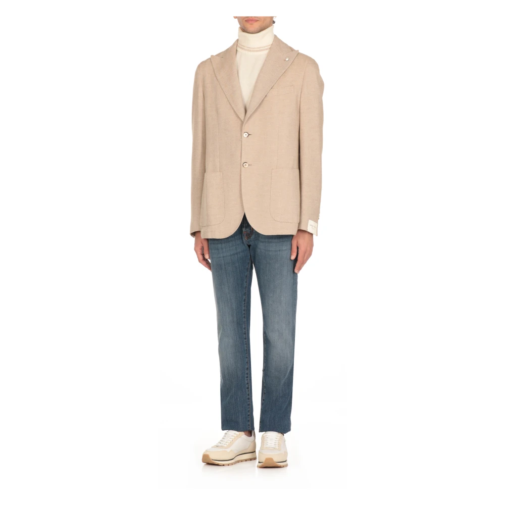 Lubiam Beige Katoenen Jas met Herringbone Patroon Beige Heren
