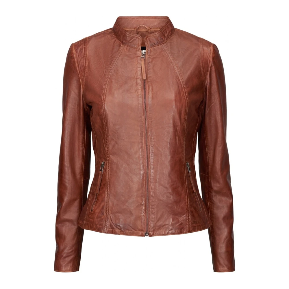 Btfcph Leren Jack met Ritszakken op de Taille Brown Dames