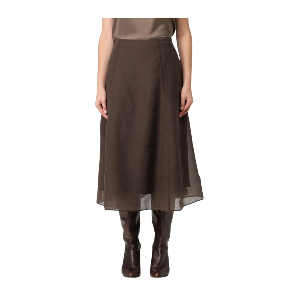 Brunello Cucinelli Women's Brown Elegant Midi Skirt With Flowing Silhouette