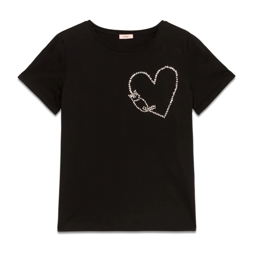 Oltre Katoenen T-shirt met juweelborduurwerk Black Dames