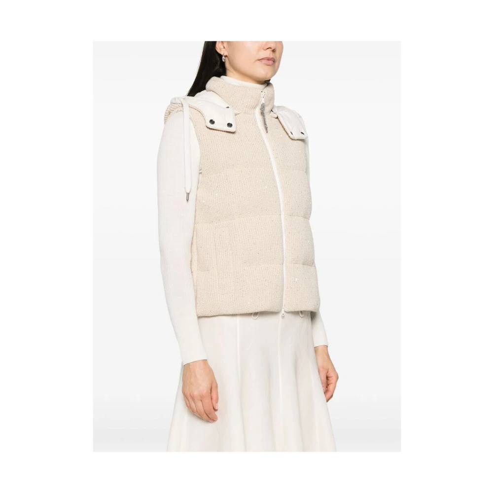 BRUNELLO CUCINELLI Beige Gewatteerd Vest met Capuchon Beige Dames