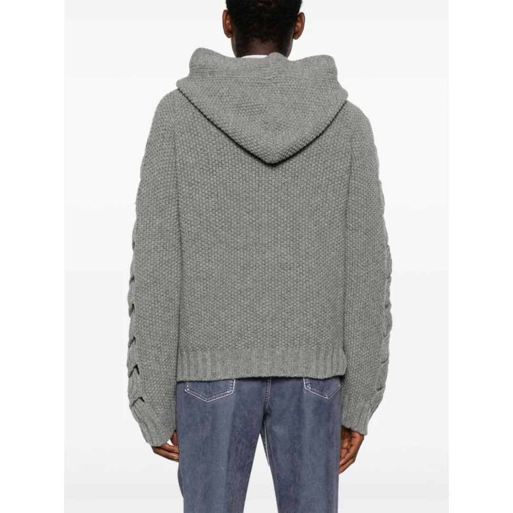 ETRO Wollen trui met capuchon en kabelbreisel Gray Heren