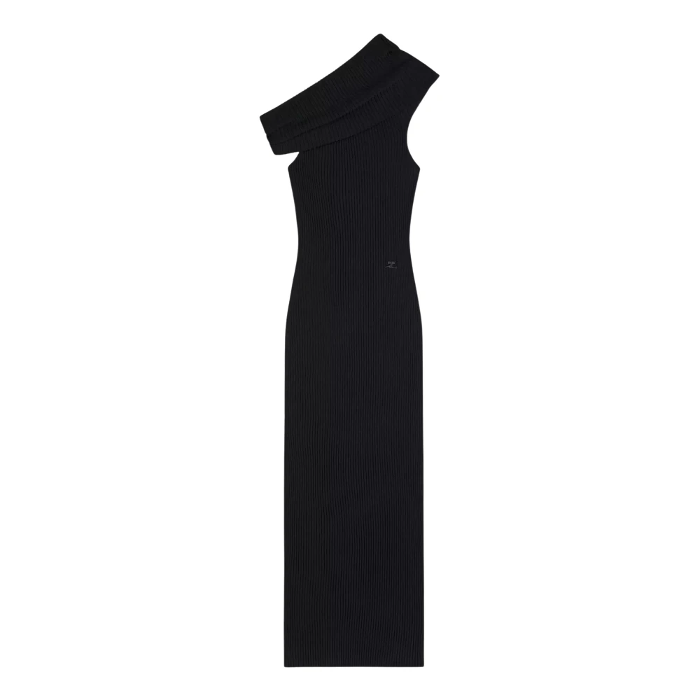 Courrèges Women's Black Striped Dress With Asymmetrical Neckline - Gowns - Xs - Dresses