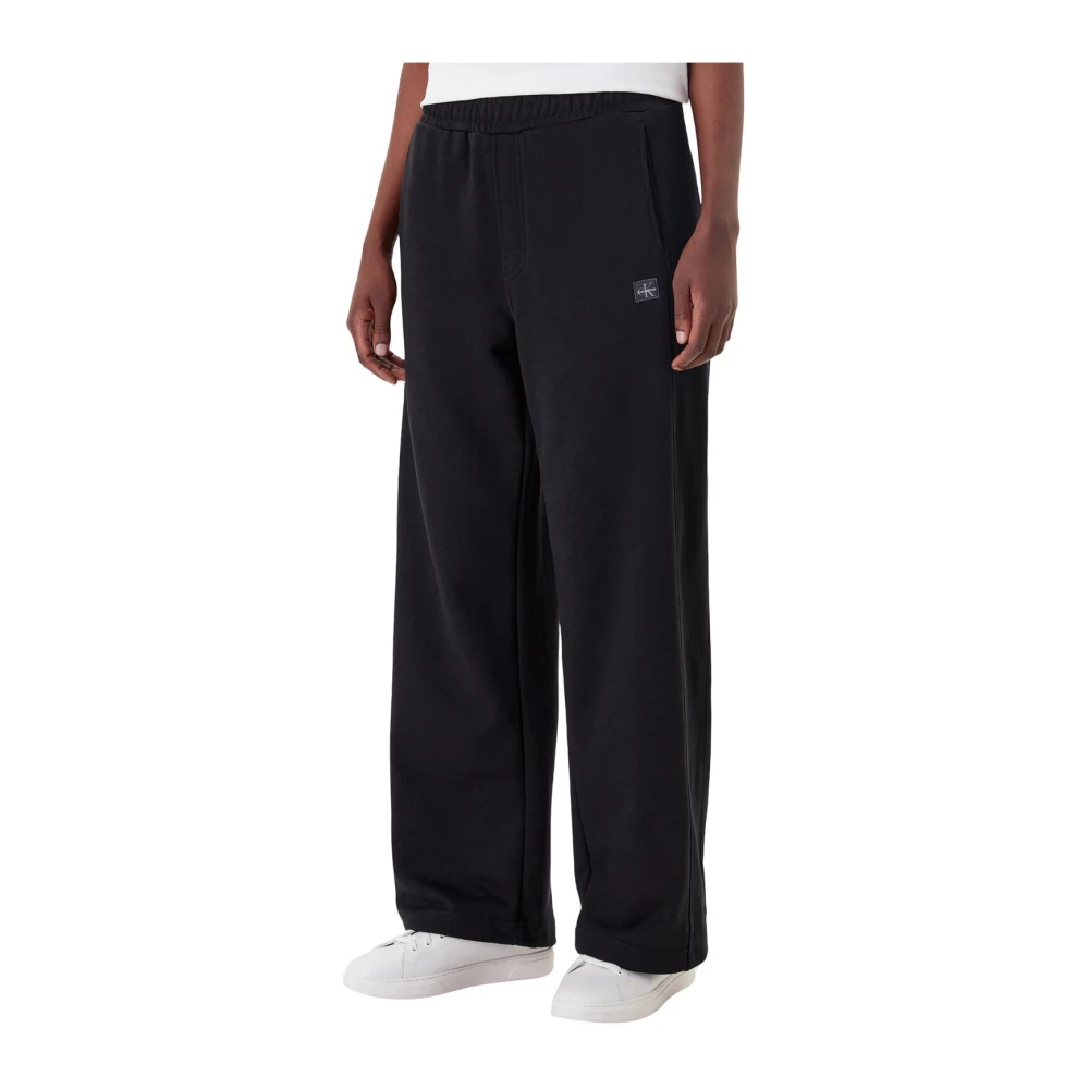Calvin Klein Jeans , Wide Trousers, Female, Black, S, Lace-Up Cotton Trousers With Pockets
