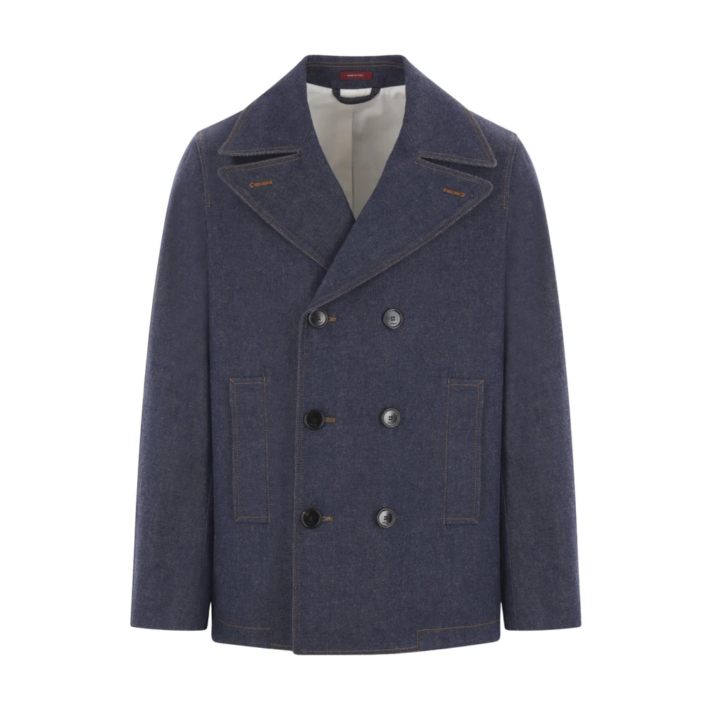 Gucci Blauwe dubbelrijige denimjas Blue Heren