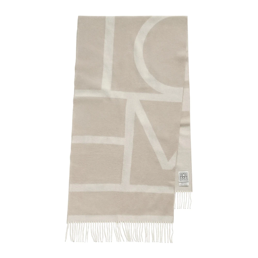 TotêMe Monogram Jacquard Wollen Sjaal Beige Dames