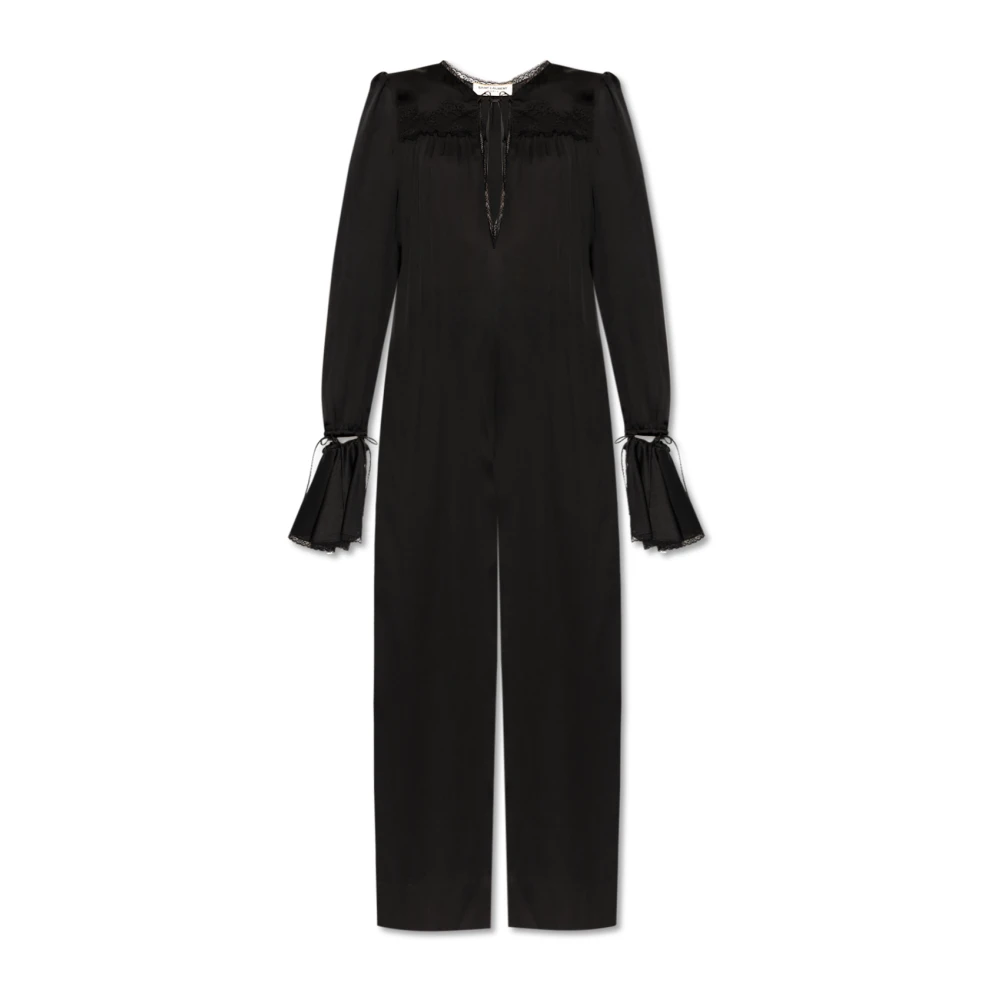 Saint Laurent Zijden Jumpsuit met Kant Black Dames