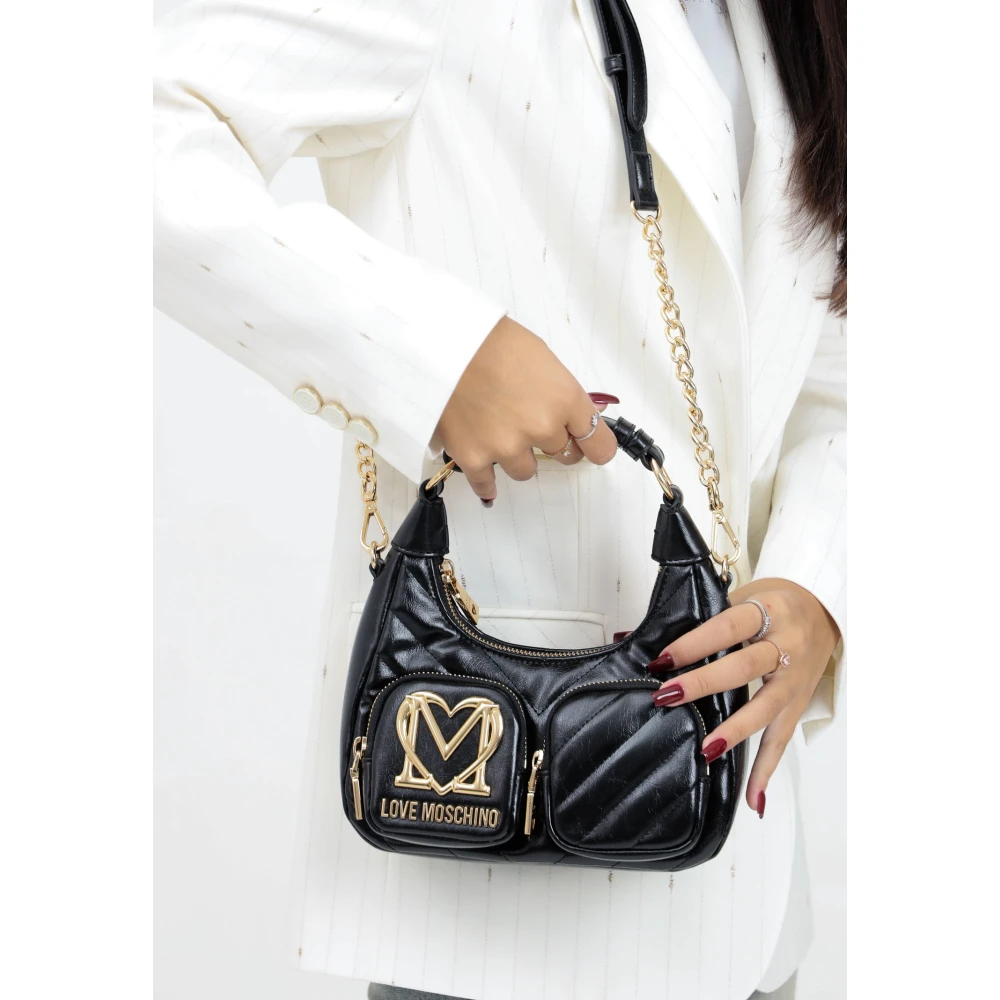 Love Moschino Zwarte schoudertas met gouden details Black Dames