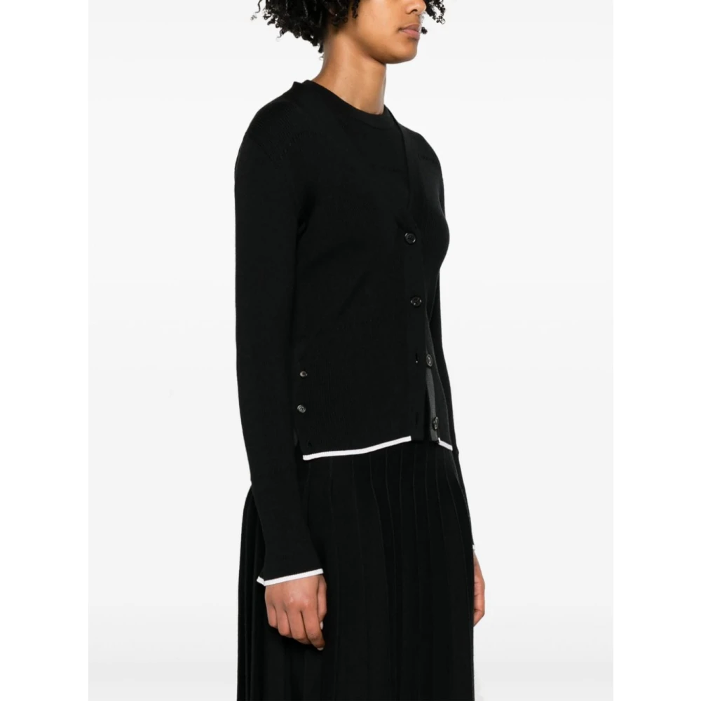 Thom Browne Zwarte Geribbelde Zijde Wol Vest Black Dames