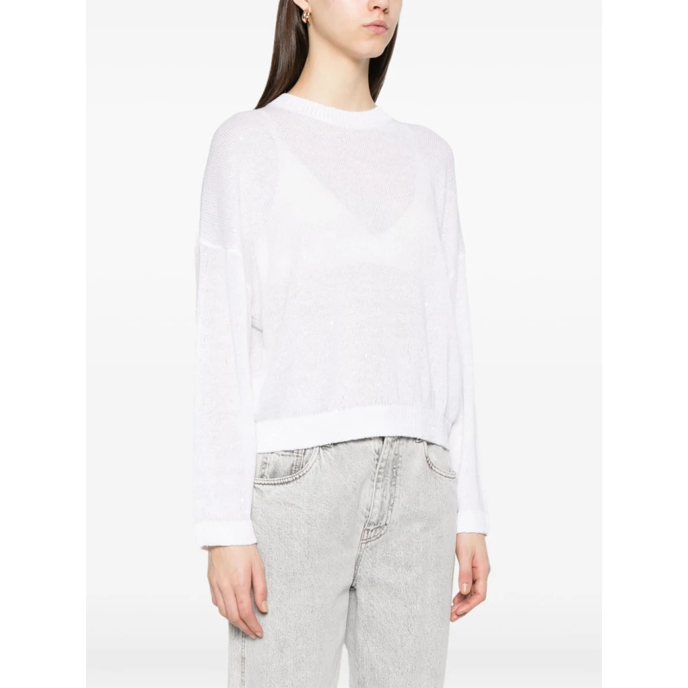 BRUNELLO CUCINELLI Witte Crew Neck Sweater Drop Schouder White Dames
