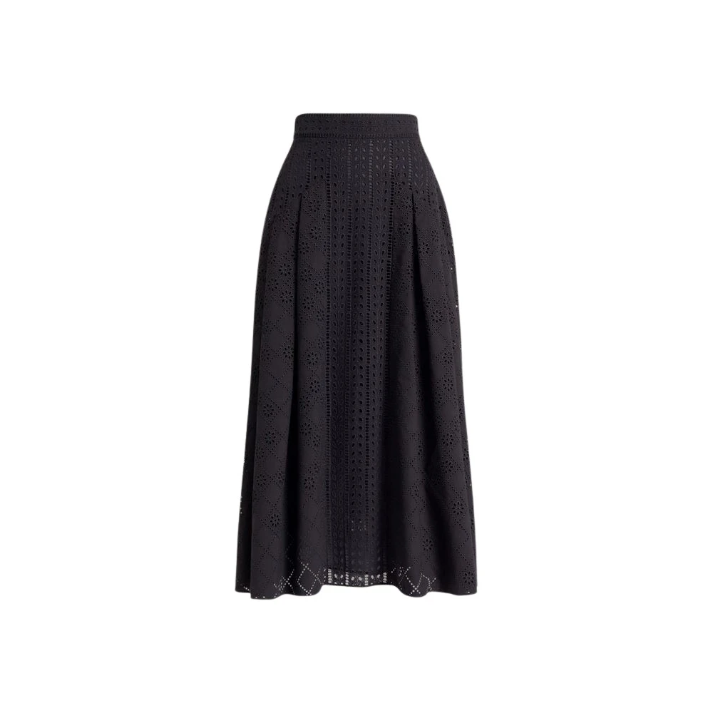 Alberta Ferretti Women's Black Midi Skirts, L, Sangallo Guipure Skirt
