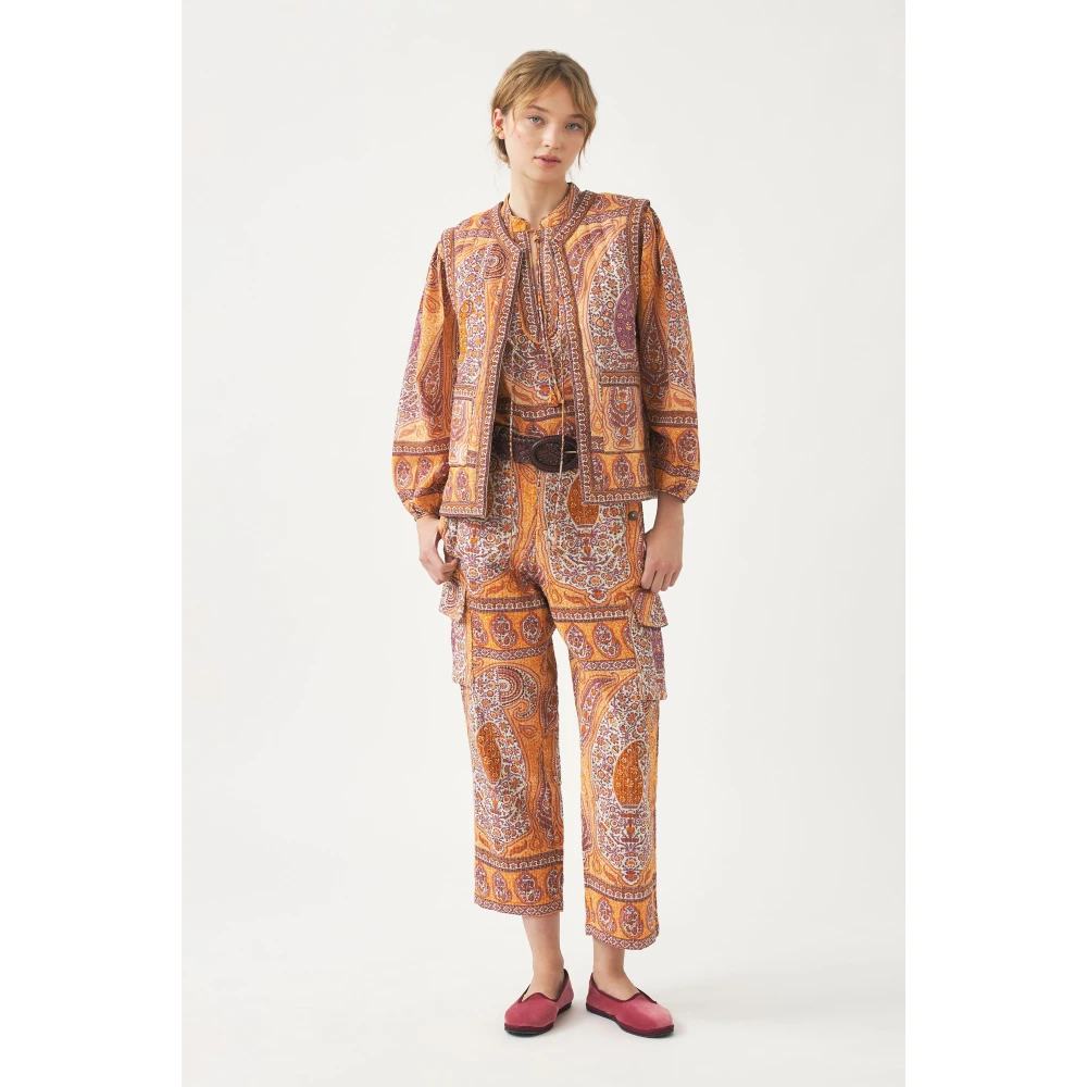 Antik batik Blokdruk Katoenen Mouwloze Gilet Orange Dames