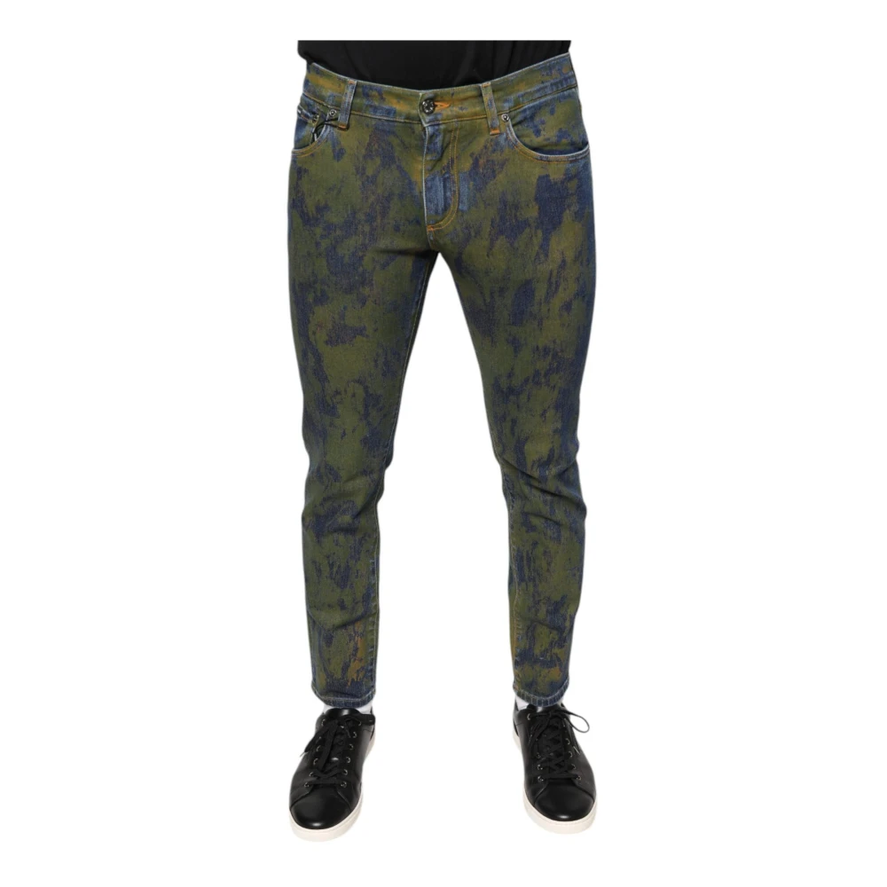 Dolce & Gabbana Blauwe Tie Dye Slim Fit Jeans Blue Heren