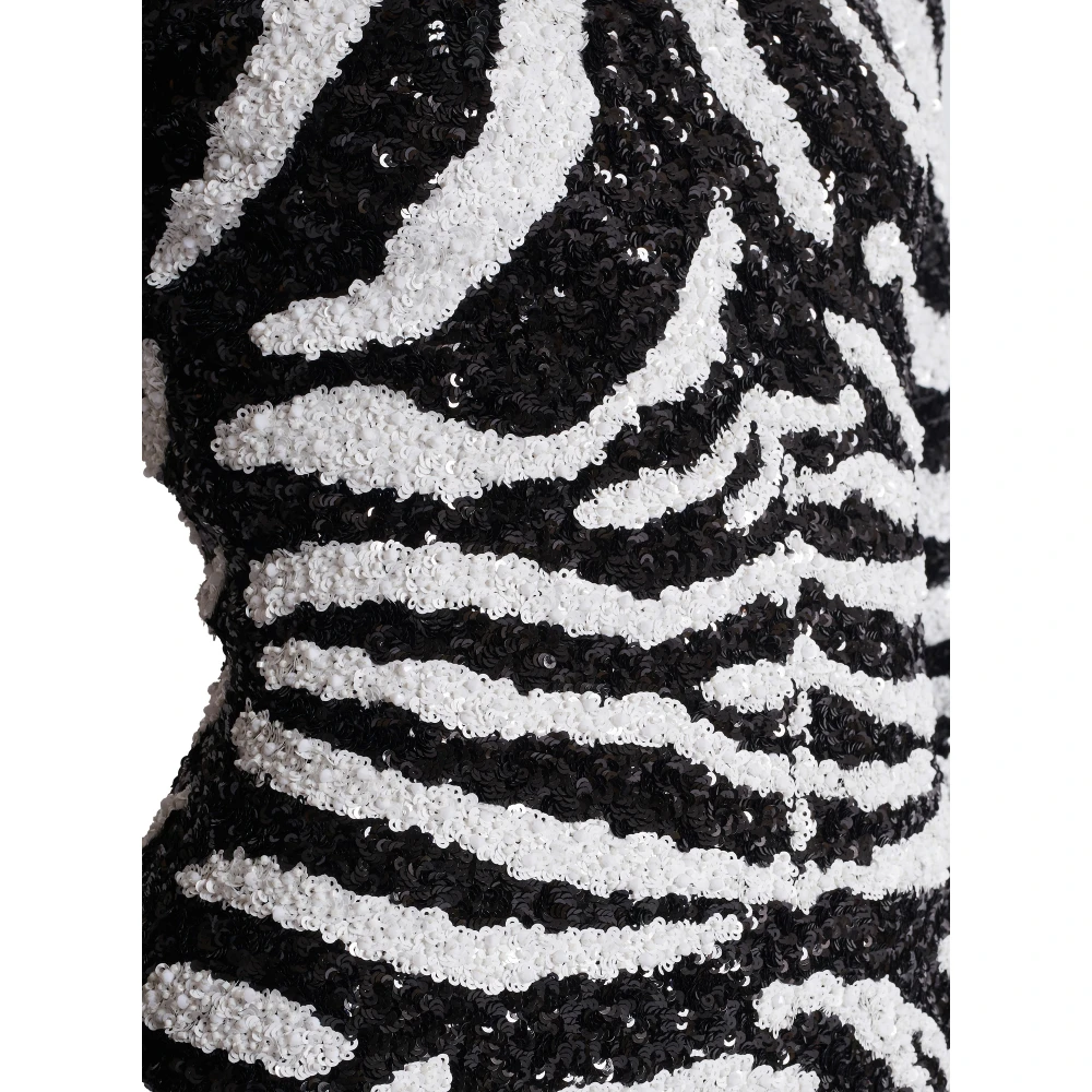 Balmain Korte tweekleurige paillettenjurk Zebra Black Dames