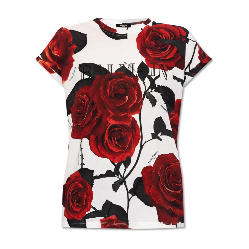 Balmain Vintage T-shirt met rood rozenprint Red Dames