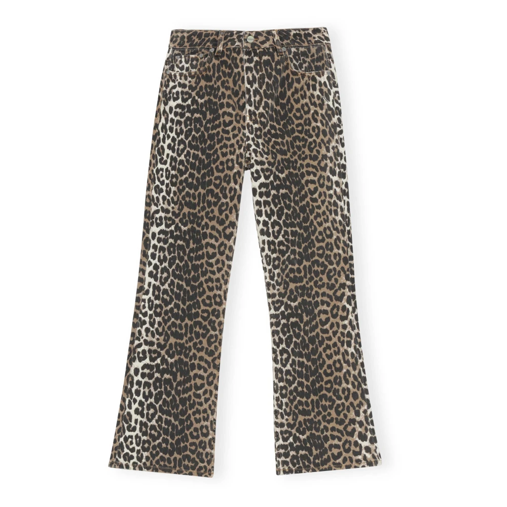 Ganni Leopard Cropped Jeans med djurtryck Multicolor, Dam