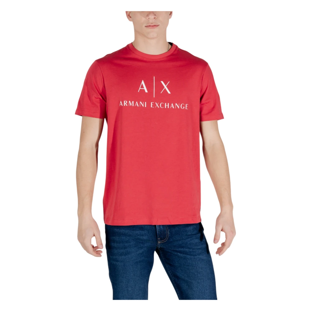 Armani Exchange Rode Bedrukte Ronde Hals T-Shirt Red Heren