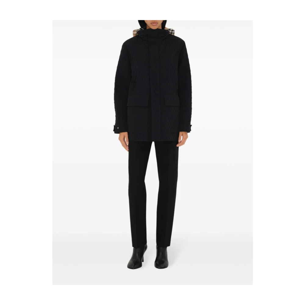 Burberry Zwarte Diamant Gewatteerde Jas Black Dames