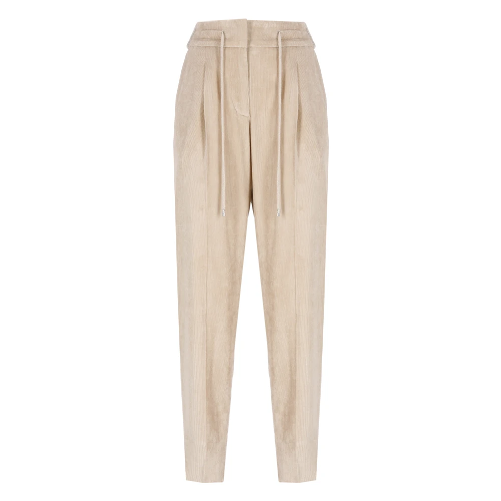 PESERICO Beige Geribbelde Broek met Elastische Taille Beige Dames