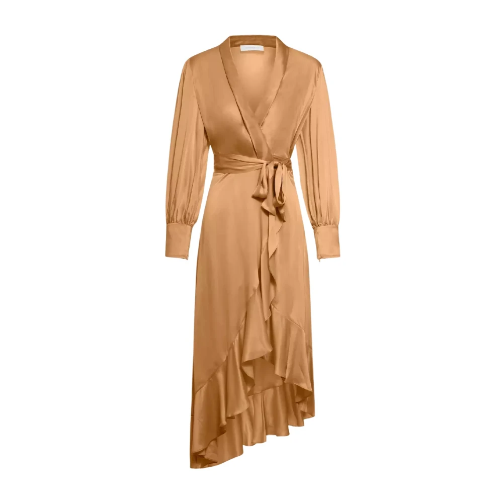Zimmermann Zijden Wikkel Midi Jurk Zand Brown Dames