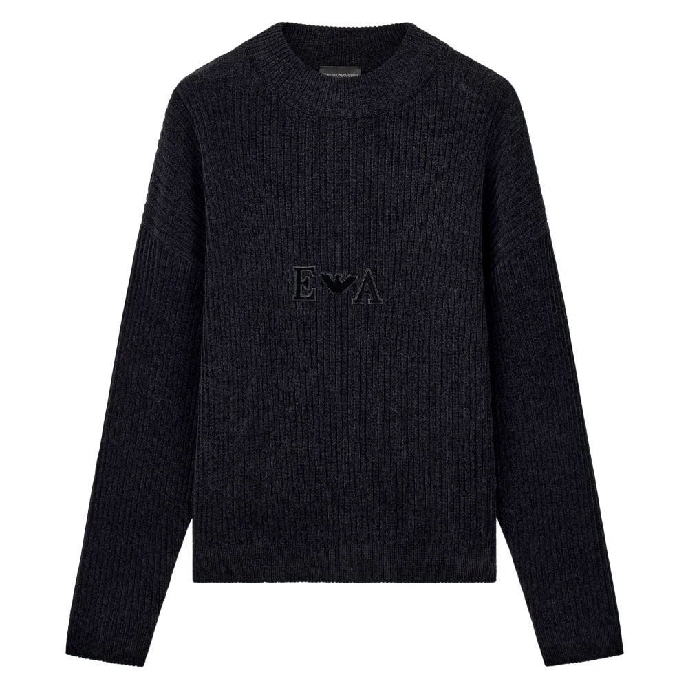 Emporio Armani Black Ribbed Chenille Sweater With Signature Capsule Logo - Image 4