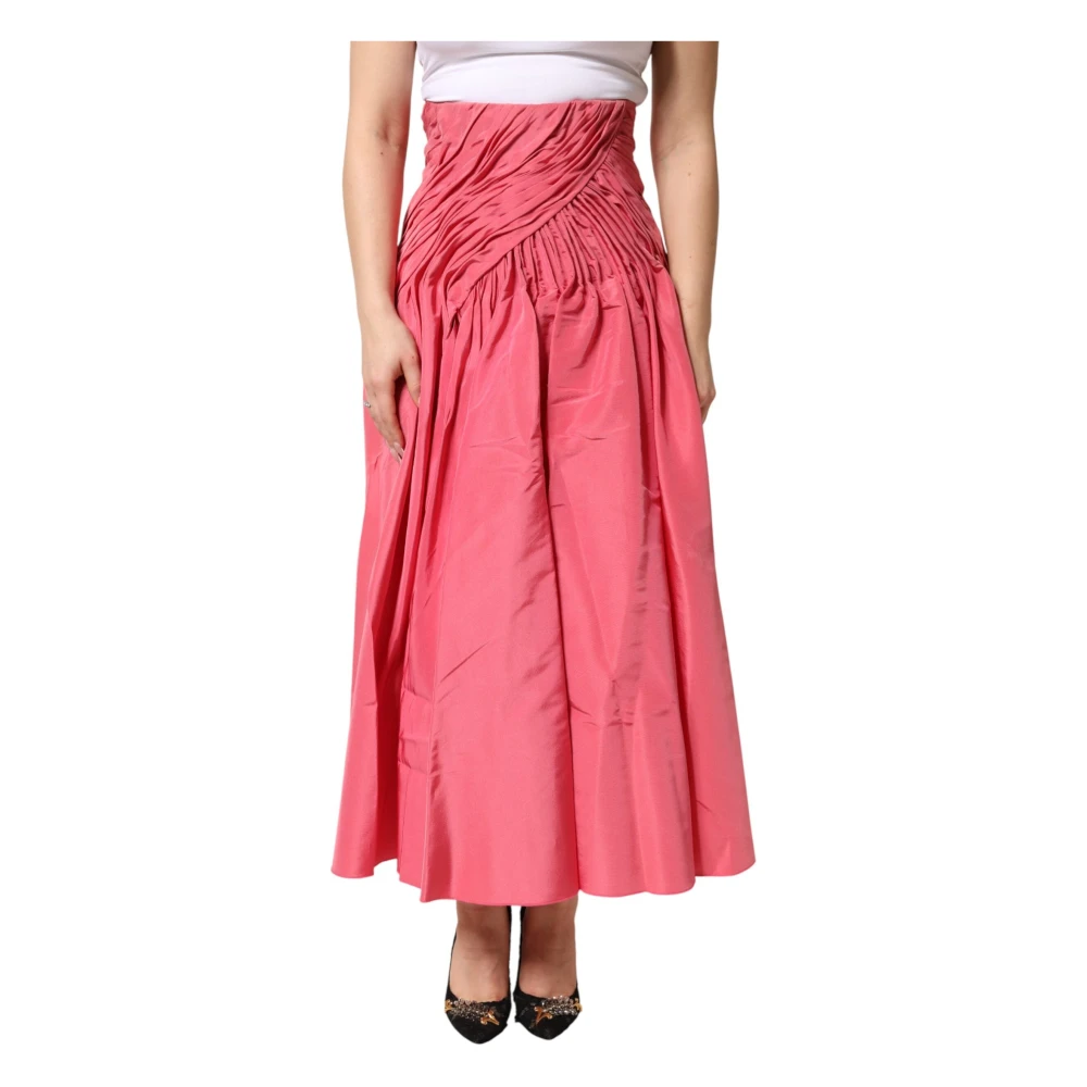 Dolce & Gabbana Women's Pink Silk Pleated High Waist Midi Skirt - Maxi Skirts - S - Skirts