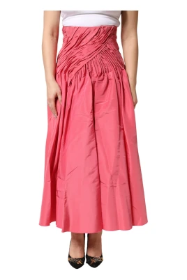 Silk Pleated High Waist Midi Skirt
