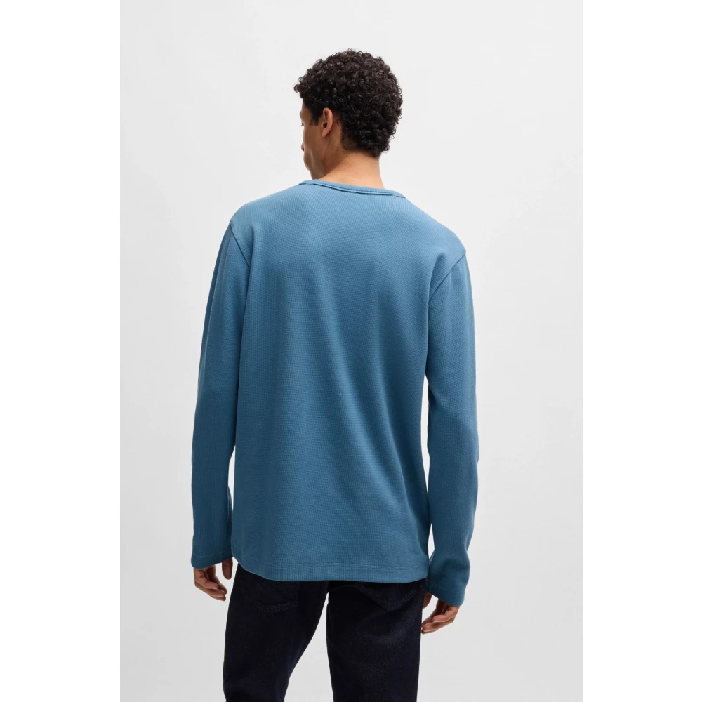 Hugo Boss Wafelstructuur Longsleeve T-shirt Blue Heren