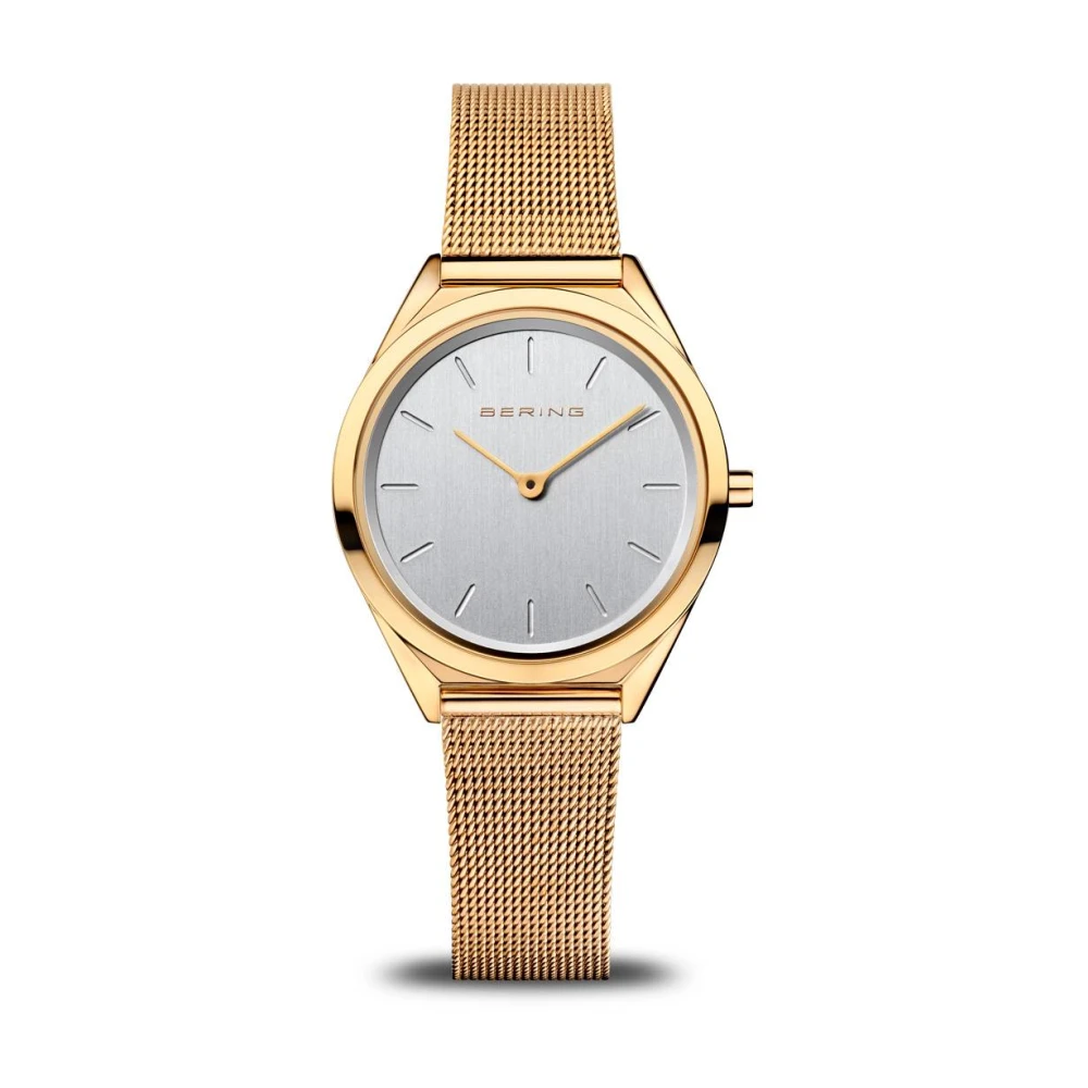 Bering Women's Yellow Unisex Watch Ultra Slim 31 Mm 3 Atm Sapphire Glass Slim Design Milanese Bracelet 17031-334