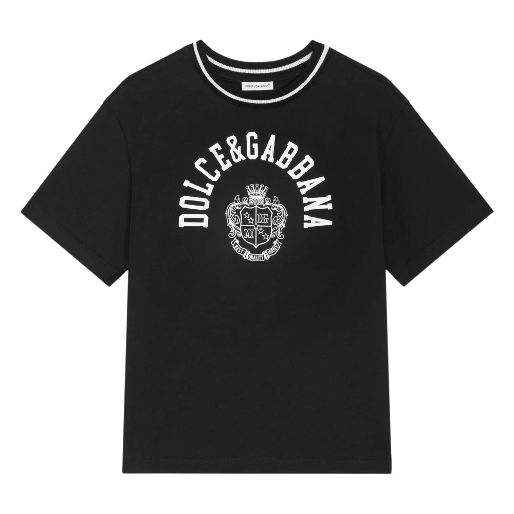 Dolce & Gabbana Logo Print T-Shirt - Male - Kids Short Sleeve T-Shirts - Black - 10 Y | 140 Cm - Kids