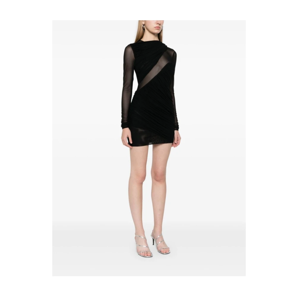 David Koma Mesh Mini Jurk Korte Mouw Zwart Black Dames