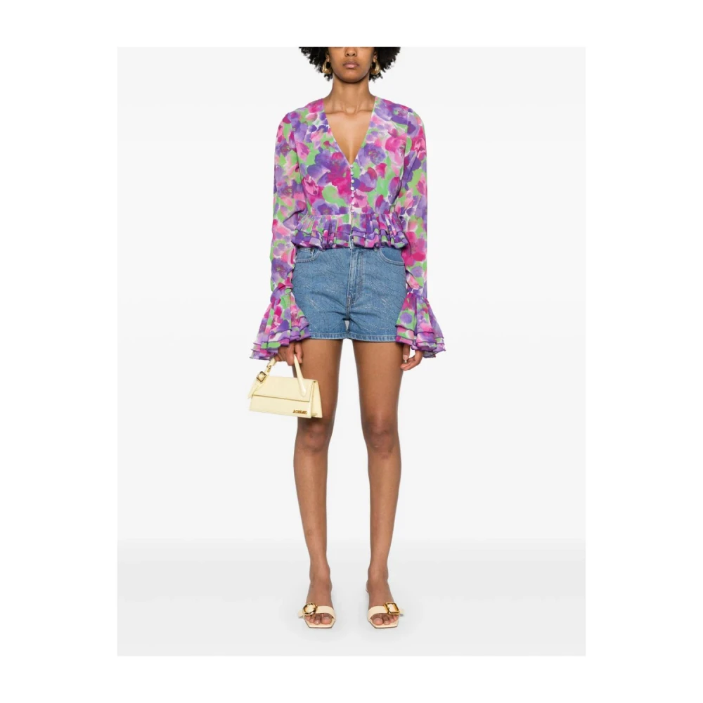 Rotate Birger Christensen Bloemenprint V-hals Ruffle Shirt Multicolor Dames