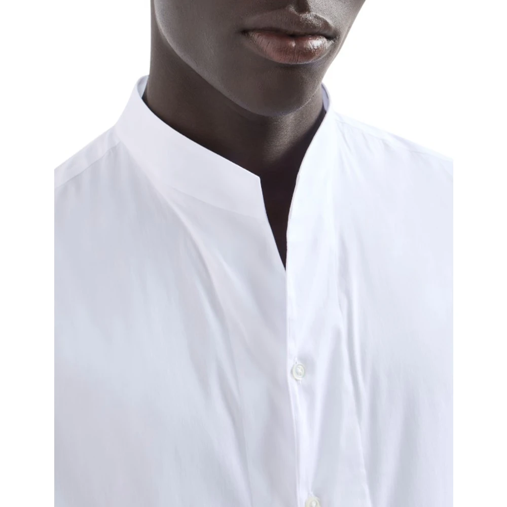Emporio Armani Elegante Stretch Satijnen Casual Overhemd White Heren