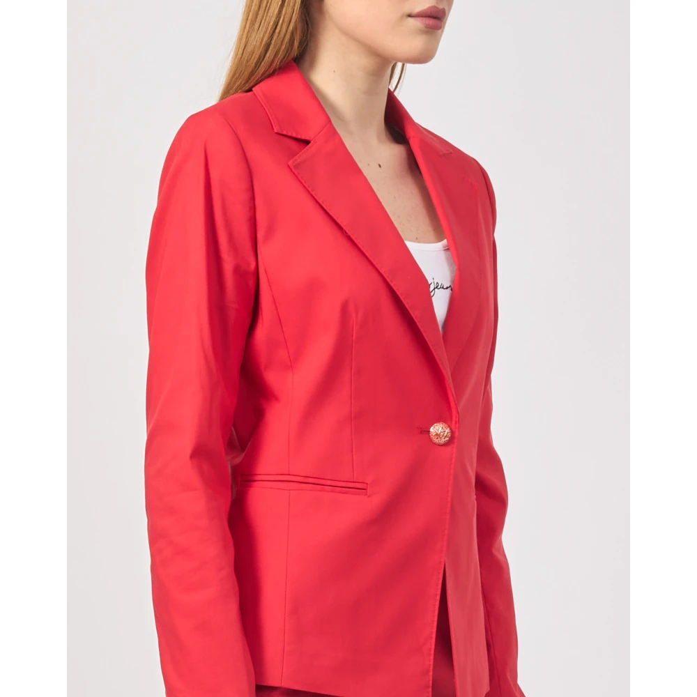 YES ZEE Rode Katoenen Jas met Gouden Knoop Red Dames