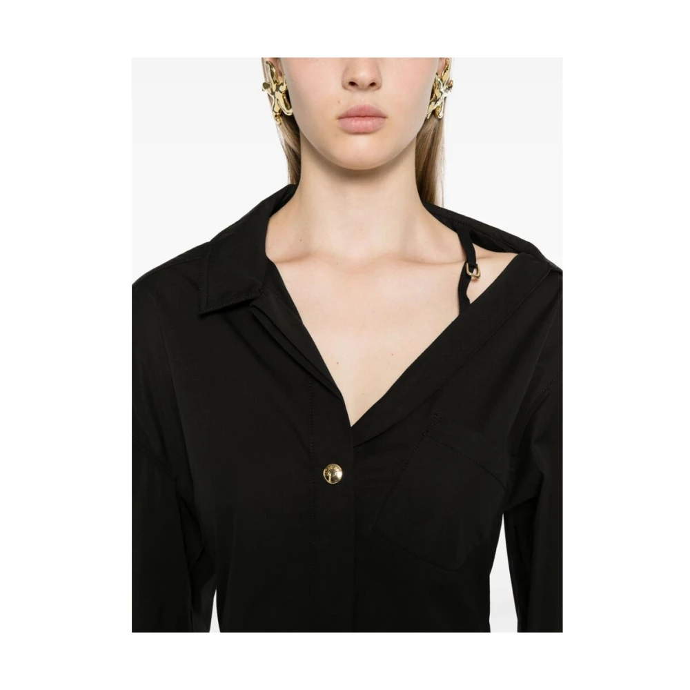 Jacquemus Zwarte Poplin Asymmetrische Hals Jurk Black Dames