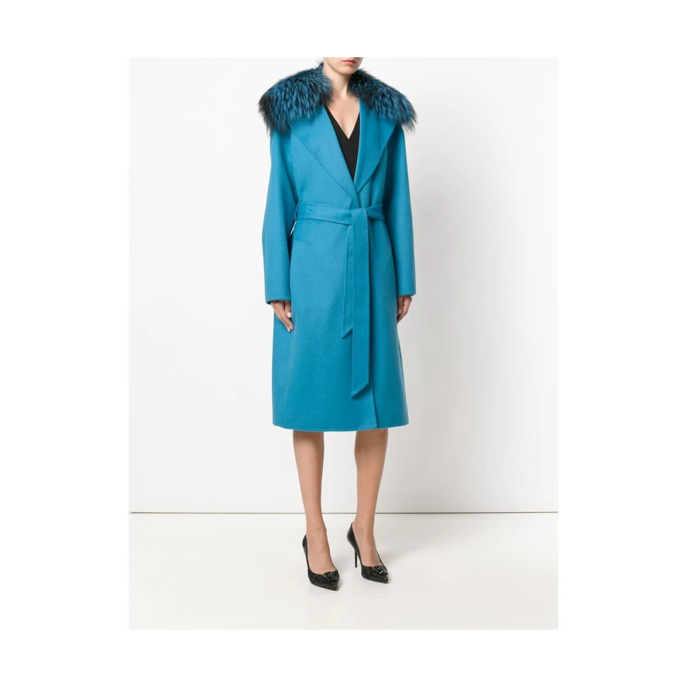 Versace Turquoise Bontgevoerde Jas Blue Dames
