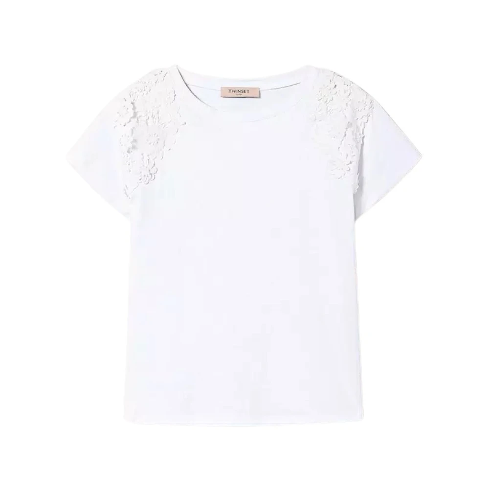 Twinset Bloemen Patch T-shirt Wit White Dames