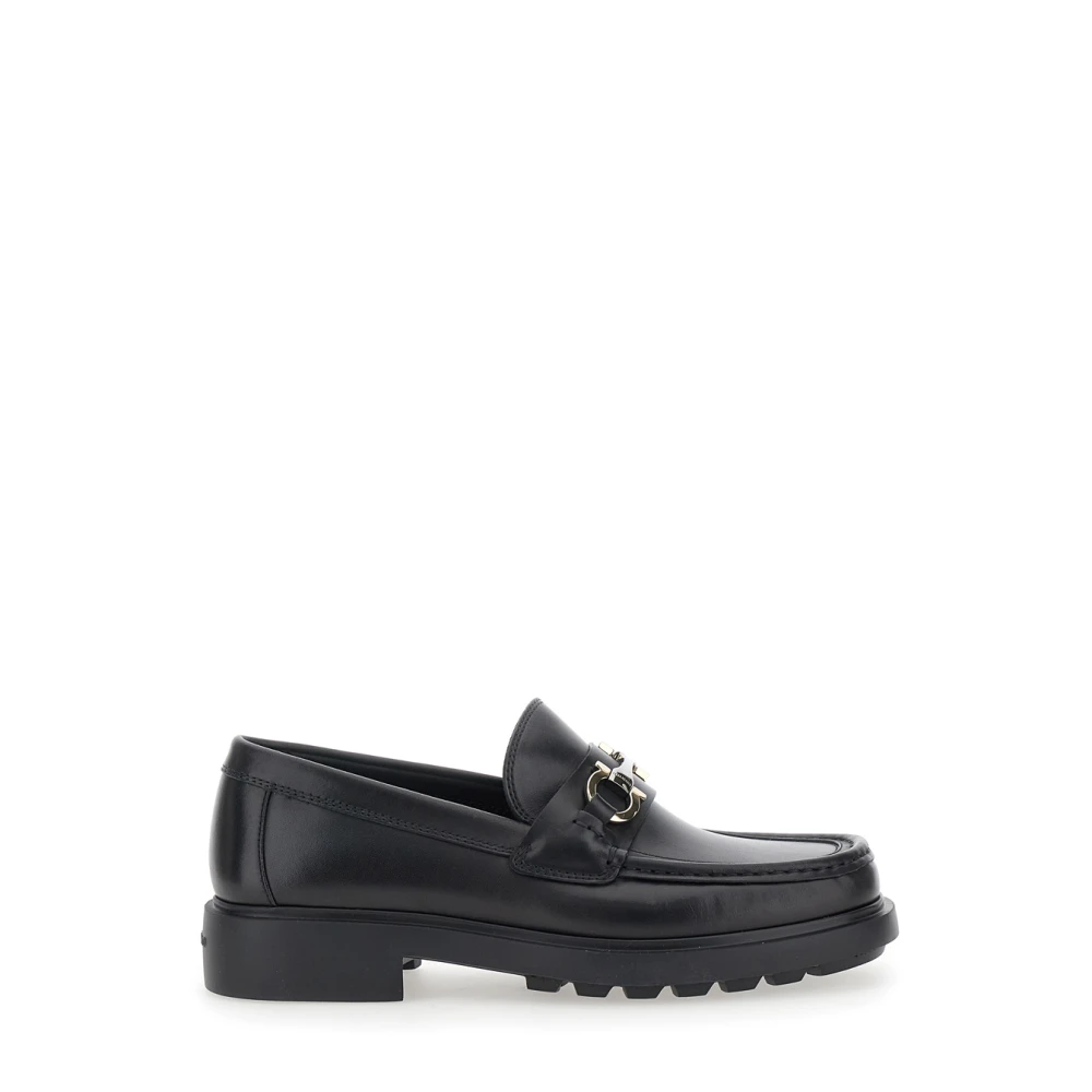 Ferragamo Men's Black Loafers With Gancini Plaque - Loafers - 7 Uk - Shoes