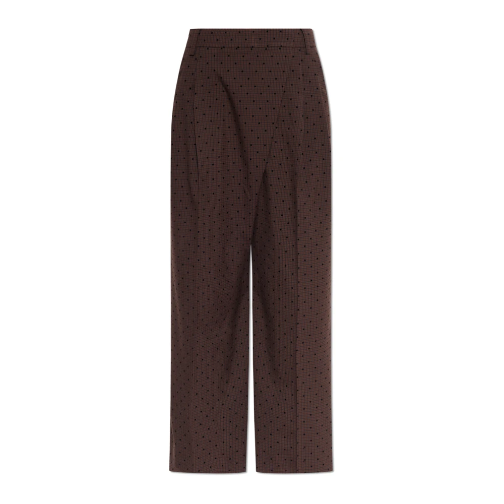 Ganni Women's Brown Flock Check Cross-Over Trousers - Wide Trousers - S - Trousers