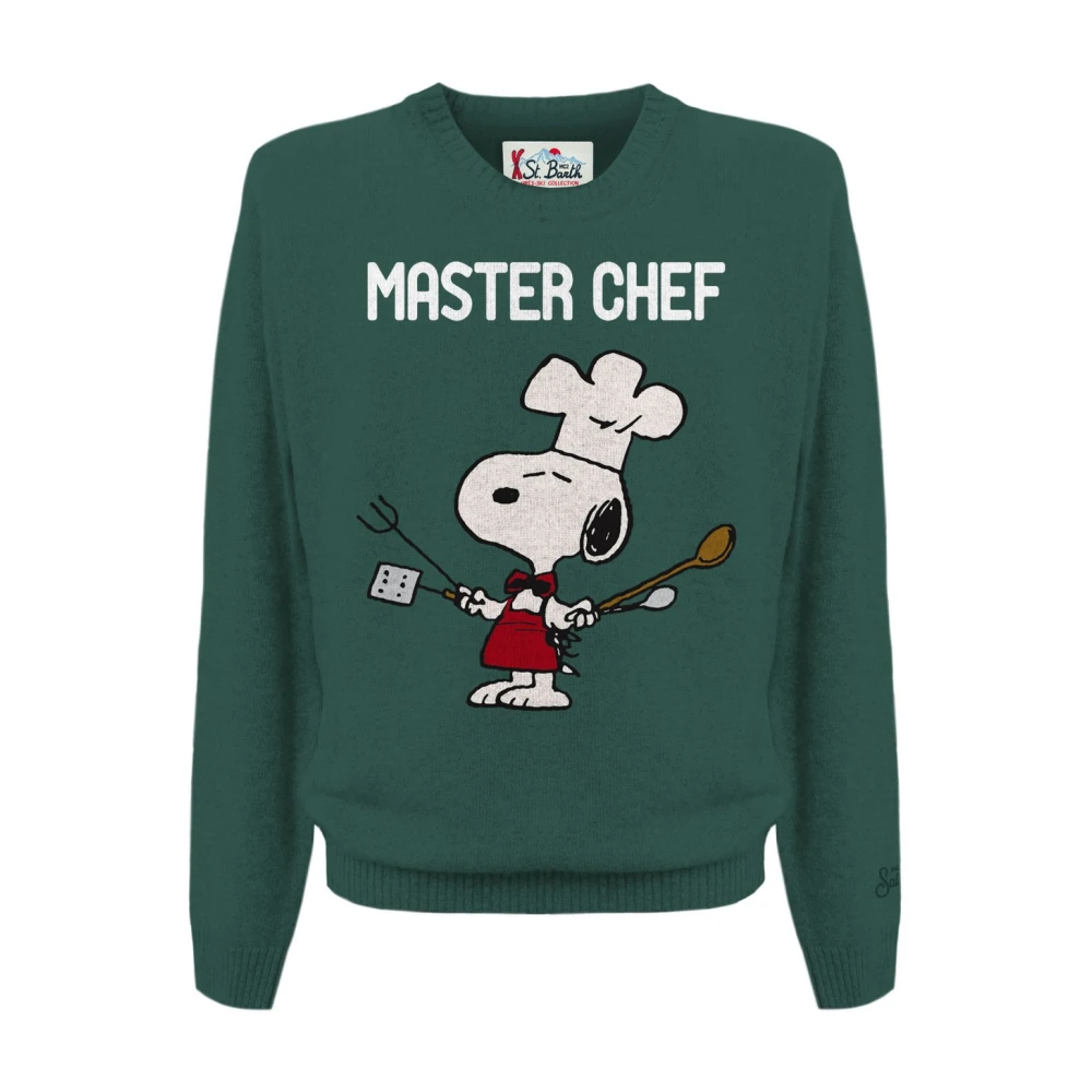 MC2 Saint Barth Crewneck Sweater met Snoopy Print Green Heren